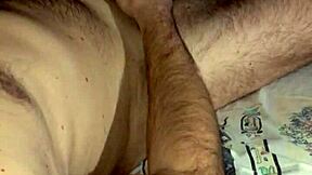 mature european jerks huge cock in bedroom, reaching orgasm with small dick