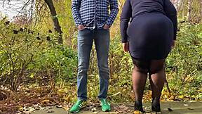 Mother-in-law peeing outdoors