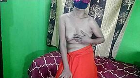 Indian bhabhi first time fuck in saree, licking shaved pussy and rough fucking with cum in mouth