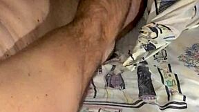 mature european jerks huge cock in bedroom, reaching orgasm with small dick