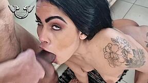 Ate out hot brunette in kitchen