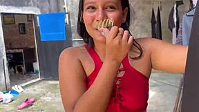 Girlfriend Licks Ass for Money from Neighbor