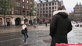 amsterdam woman in lingerie receives a shower