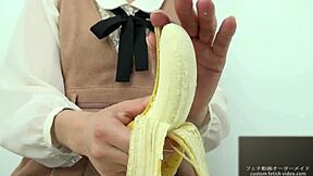 Asian Girl Crushes Banana In Hand Fetish!