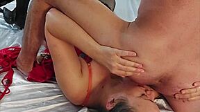 french amateur in lingerie fucks pussy, deepthroats, licks balls, ass to mouth