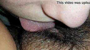 Lesbian Brunette Eats Hairy Wet Pussy Close Up with Orgasm