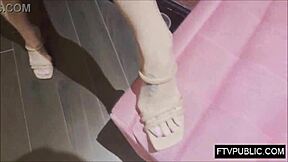 public mall nudity flashing by american pornstar in outdoor shop