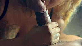 SUCKING BIG BLACK COCK and LICKING BALLS for CUM in MOUTH at the HOOD salon.