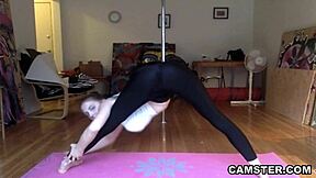 Big natural tits brunette does yoga live on webcam.