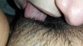 Lesbian Brunette Eats Hairy Wet Pussy Close Up with Orgasm