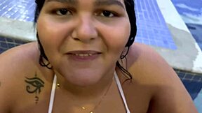 BBW Maria's First Deepthroat Blowjob In Pool