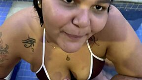 BBW Maria's First Deepthroat Blowjob In Pool