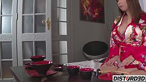 Tea for three! Mugur plays with gorgeous Asians!