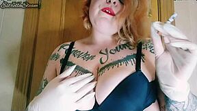 curvy spanish amateur smoking with gloves on