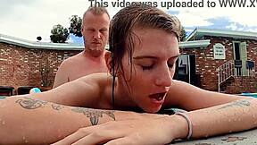Hazel haze fucks and sucks cock poolside