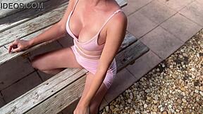 Italian Big Tits Milf Artemisia Love Flashes Shaved Pussy Outdoor Horny And Wet