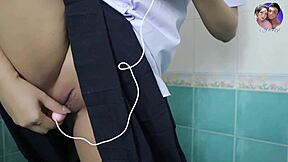 Asian Babysitter Fists Her Tight Pussy In Bathroom Solo