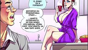 Russian comic with big tits in erotic audio adventure featuring boobs and tits