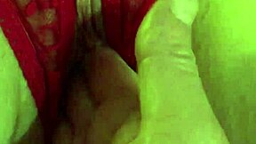 Shaved Pussy in Wet Red Thongs Masturbating