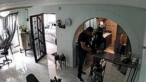 Latina woman flirts with the contractor in a playful manner