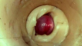 Camera captures a huge cum explosion deep inside a tight space.