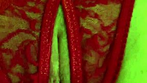 Shaved Pussy in Wet Red Thongs Masturbating