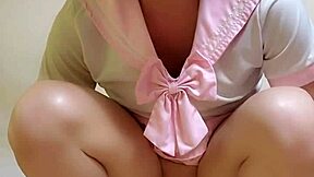 Shemale ting xuan rides dildo in student uniform