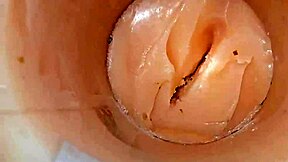 Camera captures a huge cum explosion deep inside a tight space.