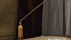 Tied up slave feels punishment from lesbian mistress in bathtub