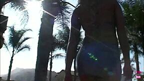 pierced cunt in high heels gets deep throated and cum in her booty