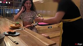 i cum on a girl's face in a public sushi bar and she eats rolls with cum on her face