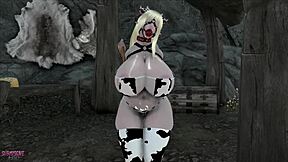 Fat chubby elf rides monster cock in bondage fantasy