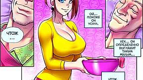 Russian comic with big tits in erotic audio adventure featuring boobs and tits