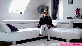 Louboutin-wearing cutie Christen gets pounded in her uniform.