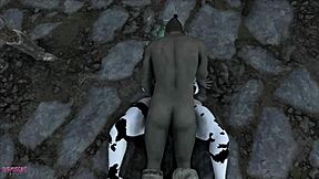 Fat chubby elf rides monster cock in bondage fantasy