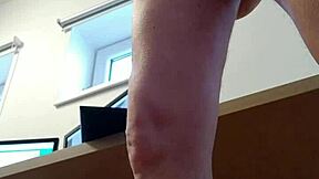 Skinny petite Candie Cross sucks dick backstage in fishnets.