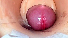 Camera captures a huge cum explosion deep inside a tight space.