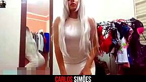 Hot brunette shows her ass in lingerie!