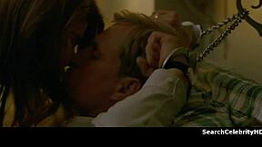 Alexandra Daddario Undresses Fully Naked, Bound In Bondage On The Sofa.