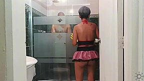 My Stepbrother's Cock Gets Hard Watching Me Clean In Sexy Lingerie