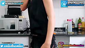 Fooling around in the kitchen with friends at home