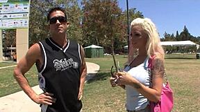 blonde woman enjoys intense encounter with big tits and blowjob