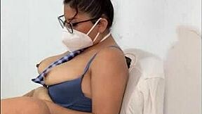 Mature stepmother in student uniform fetish sex exhibition