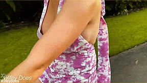 wife flashes her big tits in public cleavage dare!