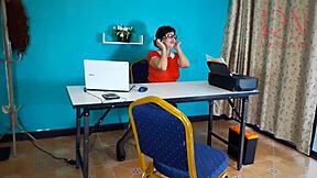 I caught Sexretary flashing pussy on security cam under office desk