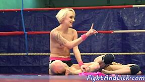 Glam Dyke Licks Pussy After Intense Wrestling Match