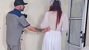 Bride fucks photographer in photo session while husband waits outside!