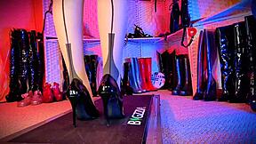 British Secretary in Stockings Teases on Office Treadmill