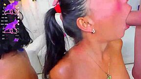 latina friends suck their friend's balls and cocks in rough submissive spitting session