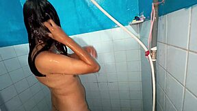 Caught masturbating in the dorm bathroom, this hot Latina with big ass gets spotted